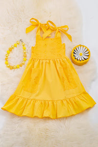 Yellow Embroidered Ruffle Dress