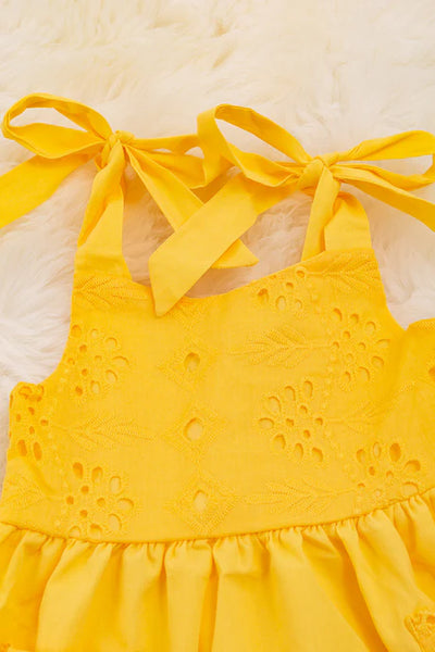 Yellow Embroidered Ruffle Dress