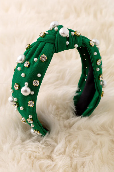 Green Pearl & Stone Headbands