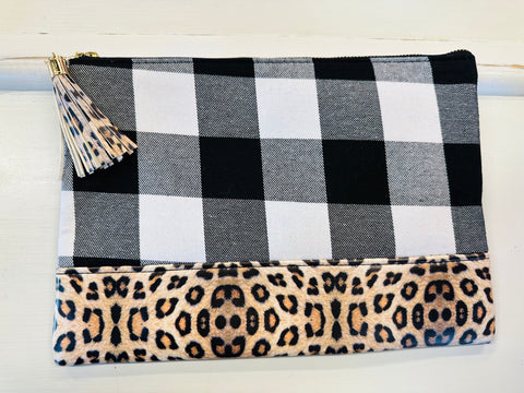 Checkered Leopard Wristlet