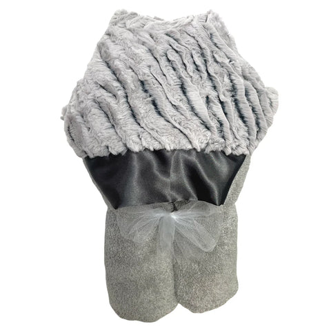 Ziggy Dark Grey Ruffle Plush Hooded Bath Towel