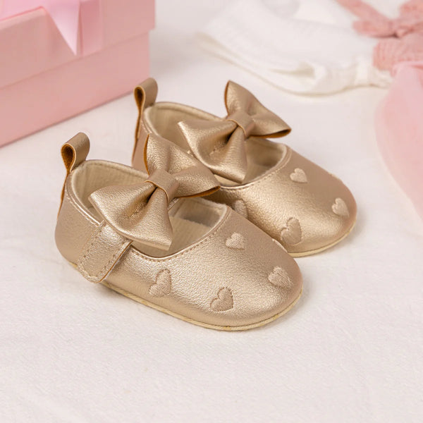 Metallic Gold Bow Shoes