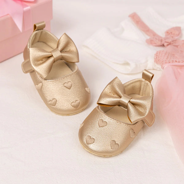 Metallic Gold Bow Shoes