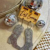 Silver Glitter Boot Earrings